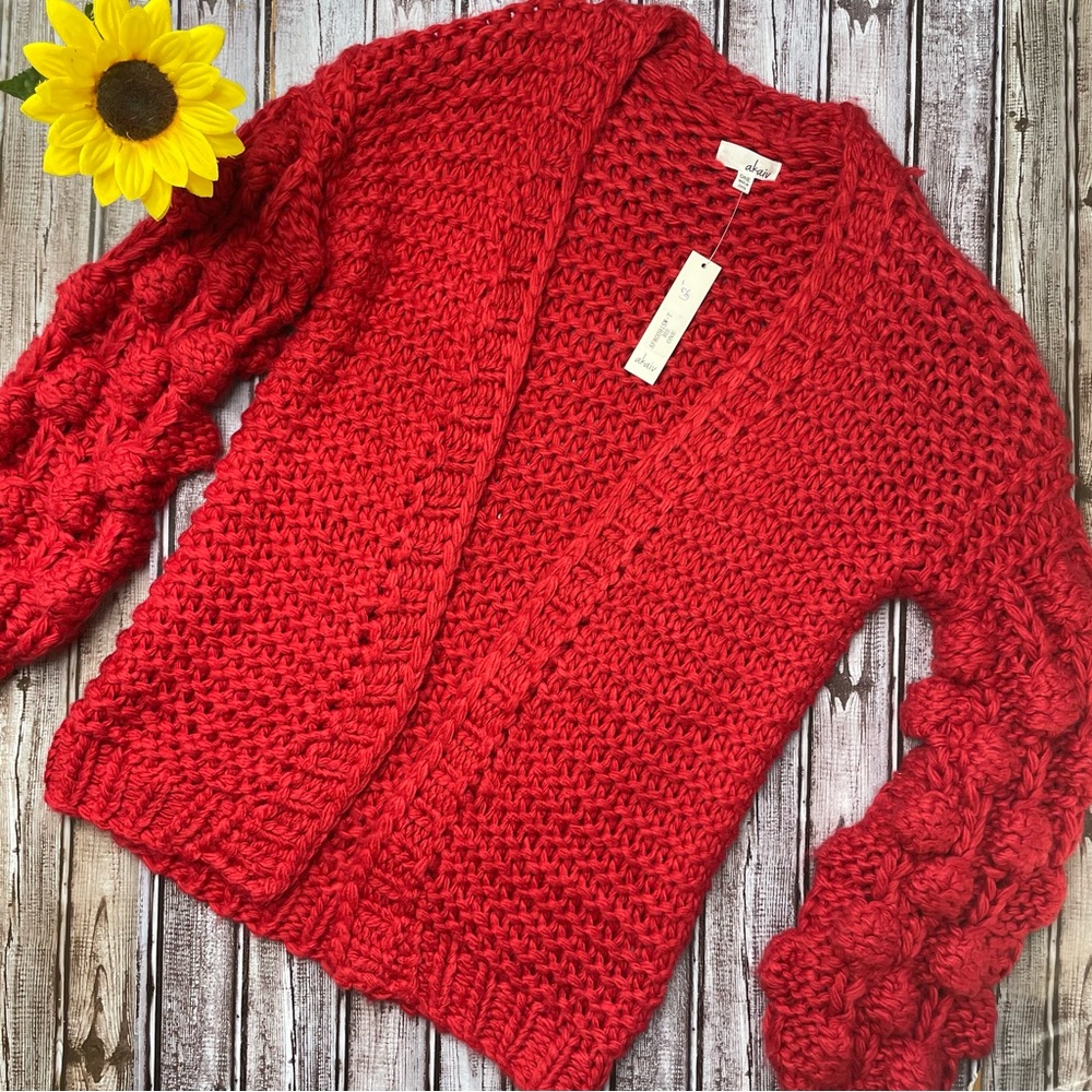 Akaiv red chunky knit cardigan sweater NWT One Size